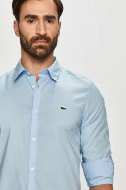 Ανδρικά Πουκάμισα Lacoste - Βαμβακερό πουκάμισο ανοιχτό μπλε