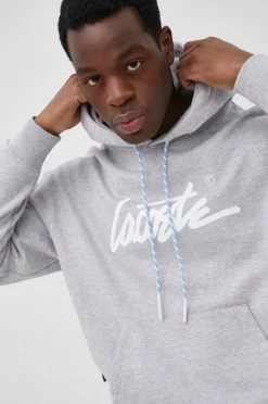 Ανδρικά Χωρίς φερμουάρ Βαμβακερή μπλούζα Lacoste χρώμα: ασημί,