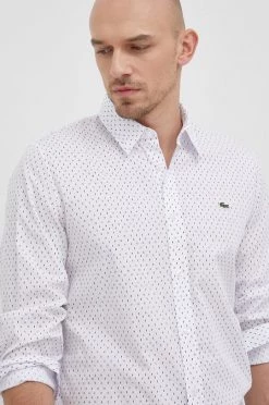 Ανδρικά Πουκάμισα Lacoste - Βαμβακερό πουκάμισο σκούρο μπλε