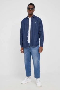 Ανδρικά Πουκάμισα Βαμβακερό πουκάμισο Lacoste χρώμα: ναυτικό μπλε, -Εξοδος Lacoste Κατάστημα unnamed file 1842