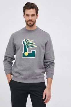 Ανδρικά Χωρίς φερμουάρ Βαμβακερή μπλούζα Lacoste χρώμα: γκρι
